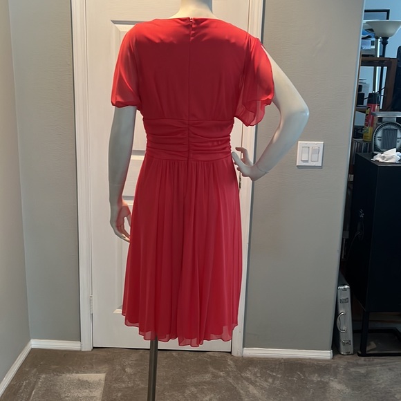 NWT Cocktail Coral Chiffon Dress Flutter Open Sleeves - Picture 6 of 8